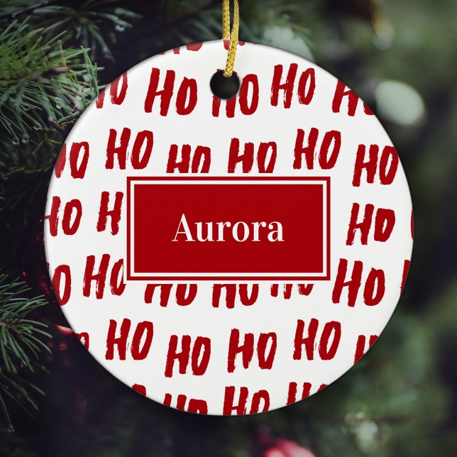 Fun Ho Ho Text Red Holiday Pattern Weihnachten Keramik Ornament (Von Creator hochgeladen)