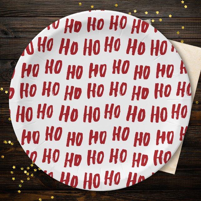 Fun Ho Ho Text Red Holiday Pattern Weihnachten Pappteller (Von Creator hochgeladen)