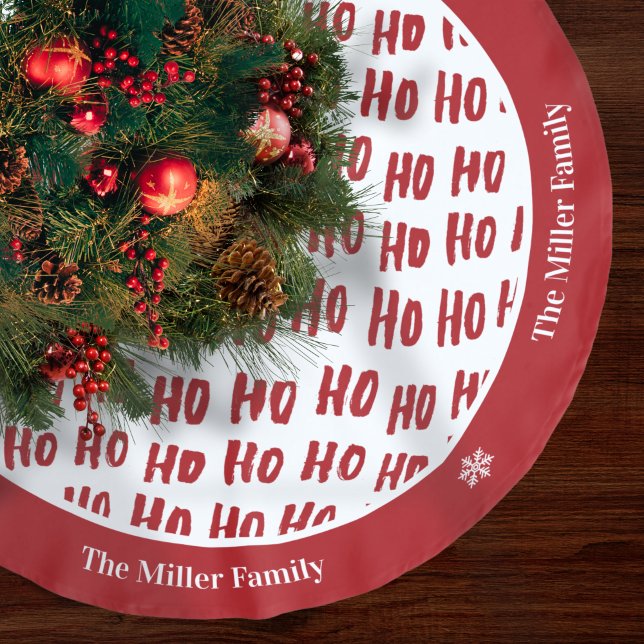 Fun Ho Ho Text Red Holiday Pattern Weihnachten Polyester Weihnachtsbaumdecke (Von Creator hochgeladen)