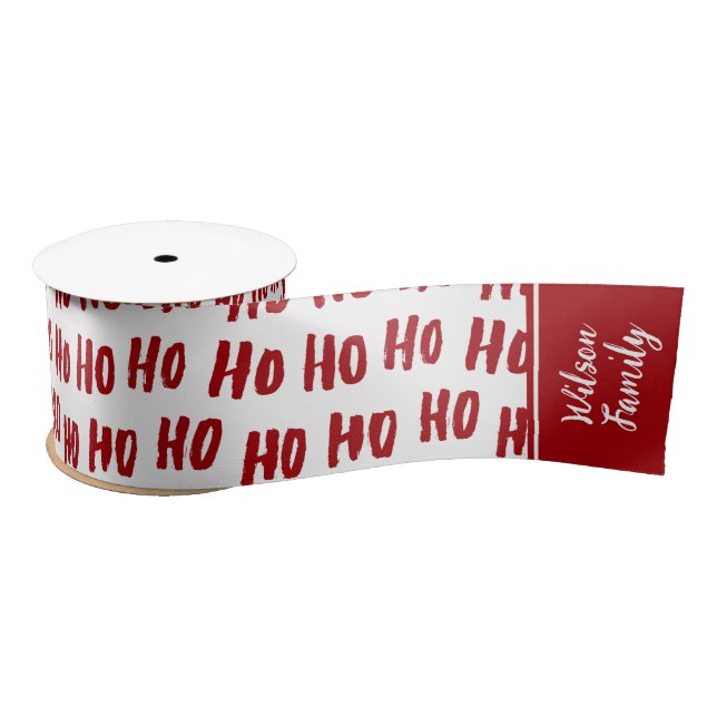Fun Ho Ho Text Red Holiday Pattern Weihnachten Satinband (Spule)