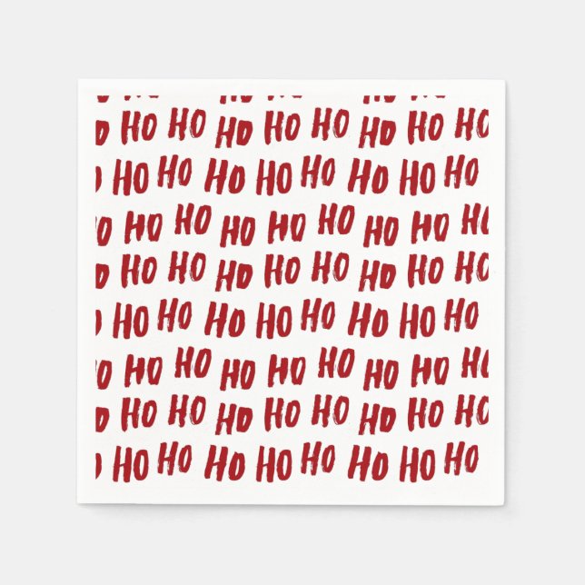 Fun Ho Ho Text Red Holiday Pattern Weihnachten Serviette (Vorderseite)