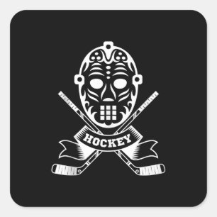 Fun Hockey Geschenkmaske Grafik in Cross Hockey St Quadratischer Aufkleber