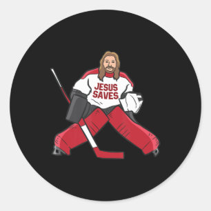 Fun Hockey Jesus Rette Hockey Goalie  Runder Aufkleber