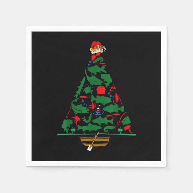 Fun Holiday Fisherman's Fishing Weihnachtsbaum Serviette (Vorderseite)