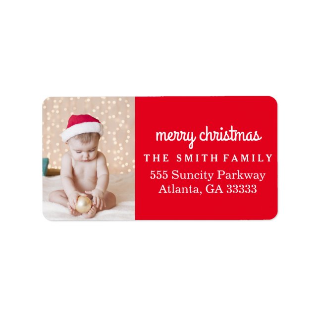 Fun Holiday Foto Rote Weihnachten Adressaufkleber (Vorne)