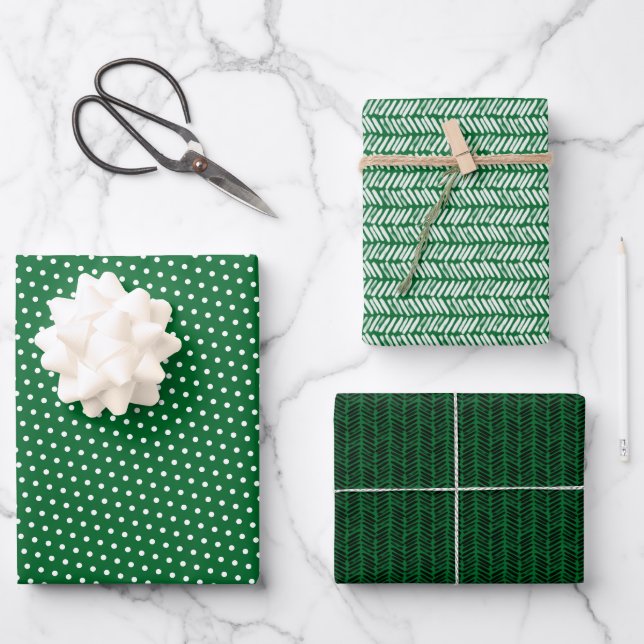 Fun Holiday Green White Black Abstrakt Zigzag Kuns Geschenkpapier Set (Vorderseite)