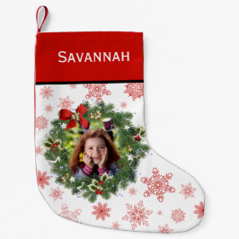 Fun Holiday Wreath Foto Rahmen Rote Schneeflocken Kleiner Weihnachtsstrumpf