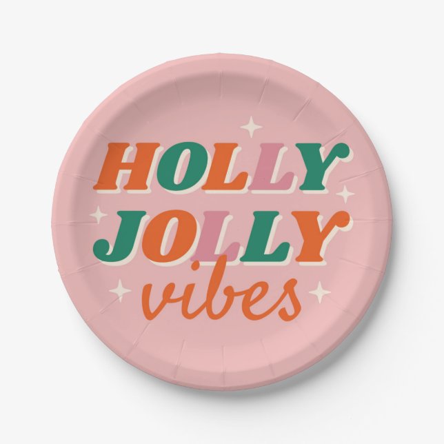 Fun Holly Jolly Vibes Weihnachtsdesign Pappteller (Vorderseite)
