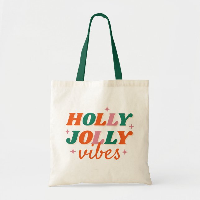 Fun Holly Jolly Vibes Weihnachtsdesign Tragetasche (Vorne)