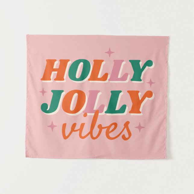 Fun Holly Jolly Vibes Weihnachtsdesign Wandteppich (Vorderseite (Horizontal))