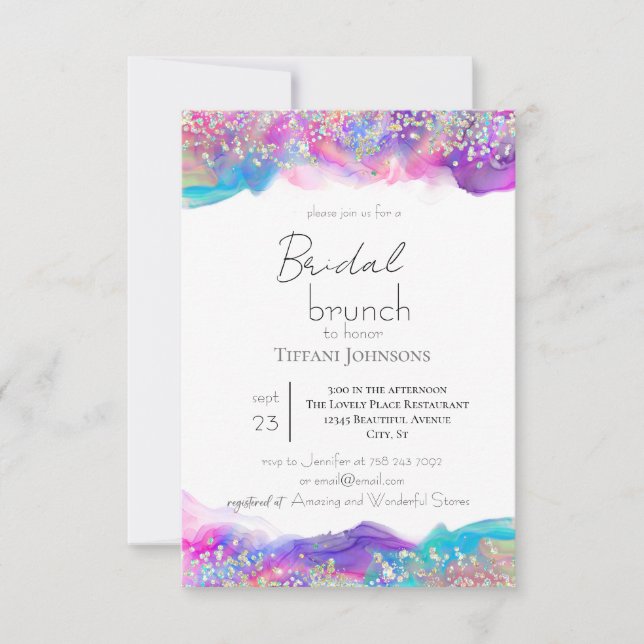 Fun Holographic Ink Glitzer Bridal Brunch Einladung (Vorderseite)