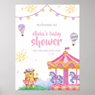 Fun Hot Air Ballon Carousel Baby Dusche Willkommen Poster