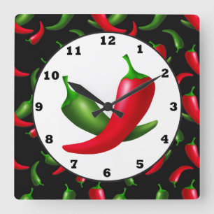Fun Hot peppers kitchen wall clock Quadratische Wanduhr