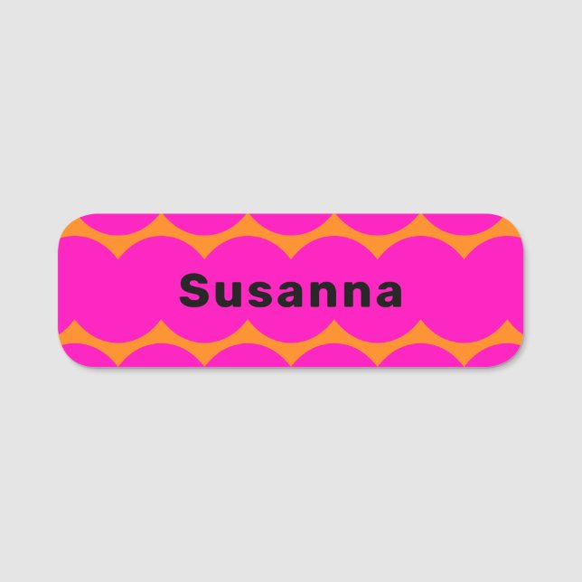 Fun Hot Pink Bright Orange Squiggle Magnetic Namensschild (Vorderseite)