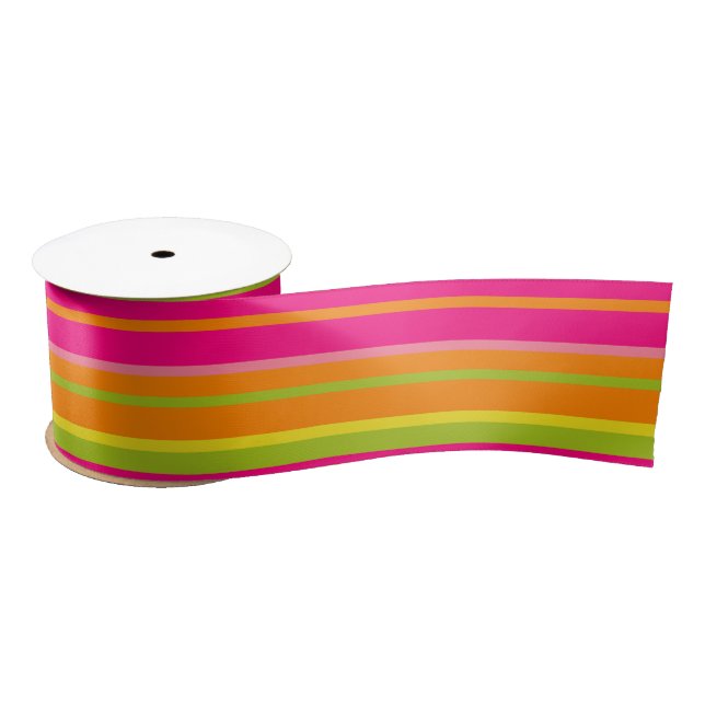 Fun Hot Pink, Lime Green und Deep Orange Streifen Satinband (Spule)
