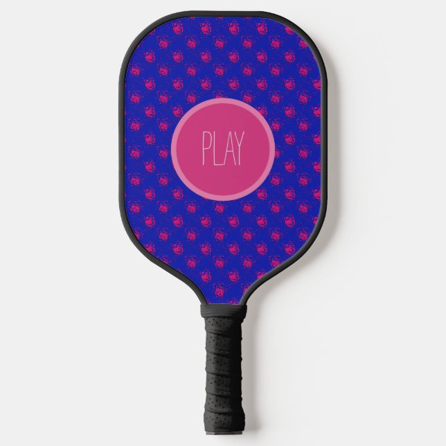 Fun Hot Pink Punkte auf blau Pickleball Schläger (Vorderseite)