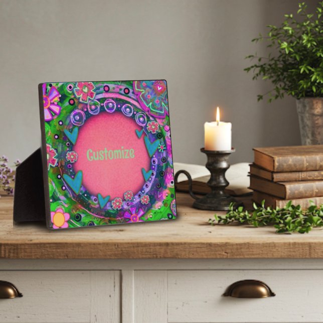 Fun Hübsch rosa Blumenherz Whimsical Custom Fotoplatte (Von Creator hochgeladen)