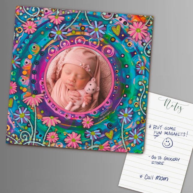 Fun Hübsche Familie Foto farbenfrohe Blüte Magnetkarte (Von Creator hochgeladen)