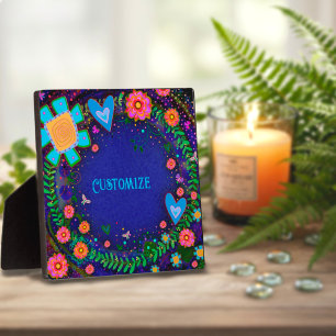 Fun Hübsches Blumenherz Blau 1 WORT Custom Fotoplatte