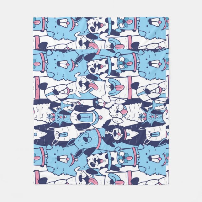 Fun Hund Rassen Tiermuster Cartoon Fleecedecke (Vorderseite)
