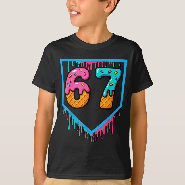 Fun Ice Cream Drip 67 Number 6-7 6 7 Baseball Six  T-Shirt (Vorderseite)