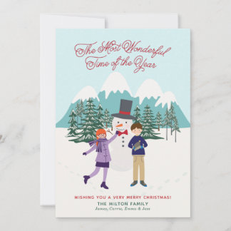 Fun Illustriert Snowman & Kids Foto Feiertagskarte