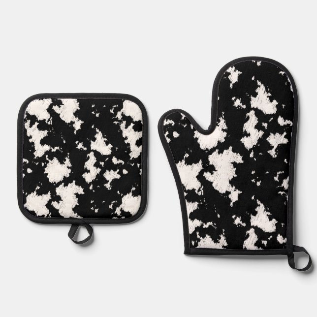 Fun Imitate Kuh drucken Schwarz und Weiß Ofenhandschuh & Topflappen-Set (Vorderseite)