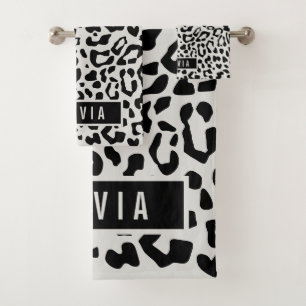 Fun Individuelle Name Snow Leopard Tierdruckmuster Badhandtuch Set