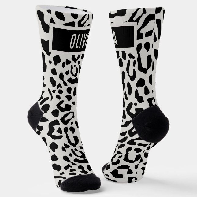 Fun Individuelle Name Snow Leopard Tierdruckmuster Socken (Gewinkelt)