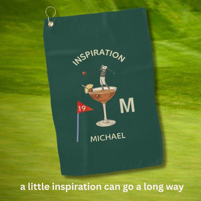 Fun Inspirational 19th Hole Cocktail Monogram Name Golfhandtuch (Von Creator hochgeladen)