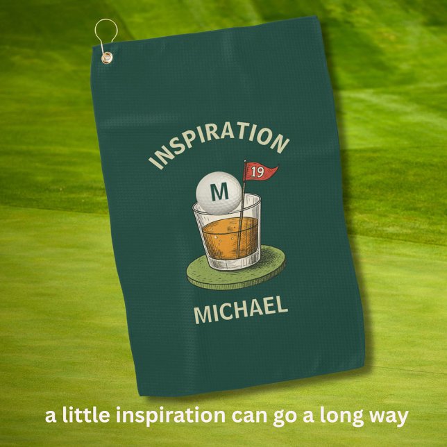 Fun Inspirational 19th Hole Drink Monogram Name Golfhandtuch (Von Creator hochgeladen)