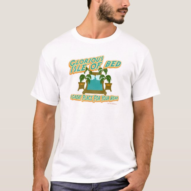 Fun Isle of Bed Parody Travel Cartoon Design T-Shirt (Vorderseite)