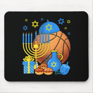Fun Jewish Bysketbyll Byll Menorah Happy Hanukkah Mousepad