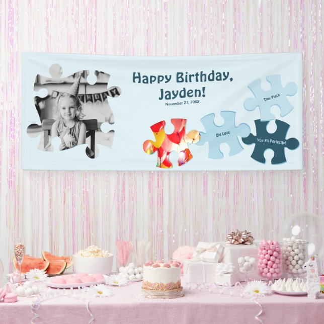 Fun Jigsaw Puzzle Custom Image Text Happy Birthday Banner (Party)