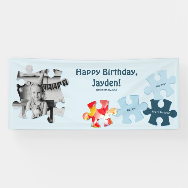 Fun Jigsaw Puzzle Custom Image Text Happy Birthday Banner (Horizontal)
