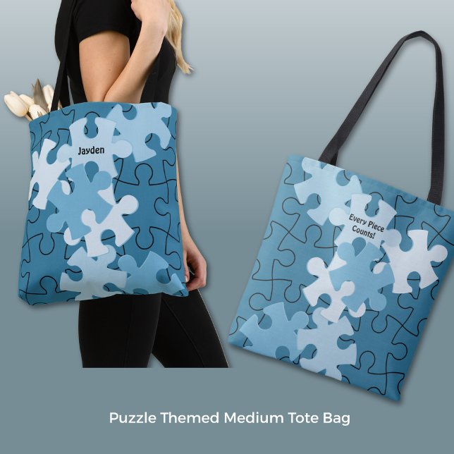 Fun Jigsaw Puzzle Custom Name & Motto Blue (Fun Jigsaw Puzzle Custom Name & Motto Blue Tote Bag)
