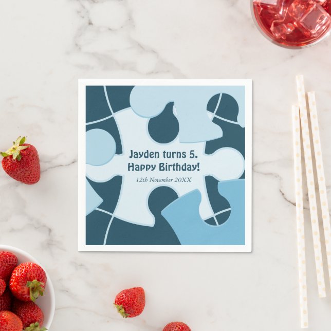 Fun Jigsaw Puzzle Kids Happy Birthday Name Blue Serviette (Beispiel)