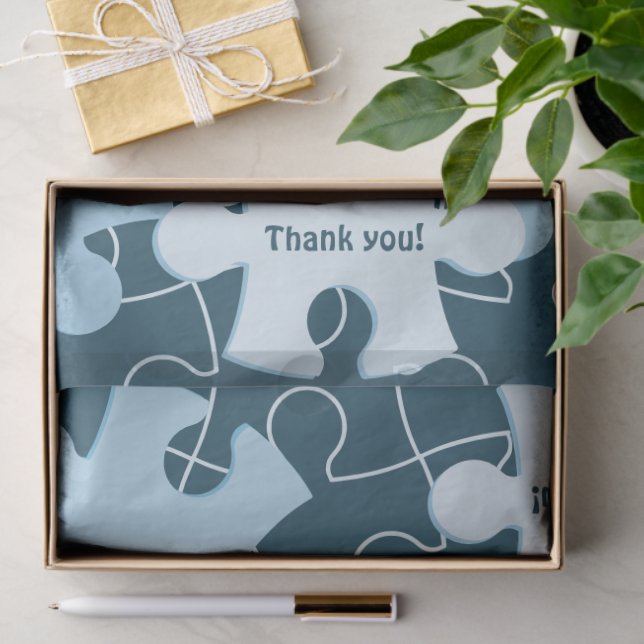 Fun Jigsaw Puzzle Piece in Blue "Thank you!" Seidenpapier (Geschenk)