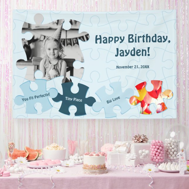 Fun Jigsaw Puzzle Theme Image Text Happy Birthday  Banner (Party)