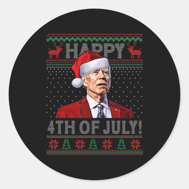 Fun Joe Biden Happy the July Ugly Weihnachten Runder Aufkleber (Vorderseite)