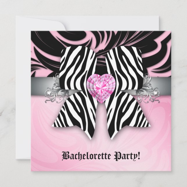 Fun Junggeselinnen-Abschied Einladung Zebra Bow Ro (Vorderseite)