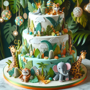 FUN JUNGLE THEMA KINDERGEBURTSTAG LAYER CAKE KARTE