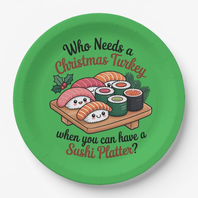 Fun Kawaii Christmas Sushi Platter Pappteller (Vorderseite)