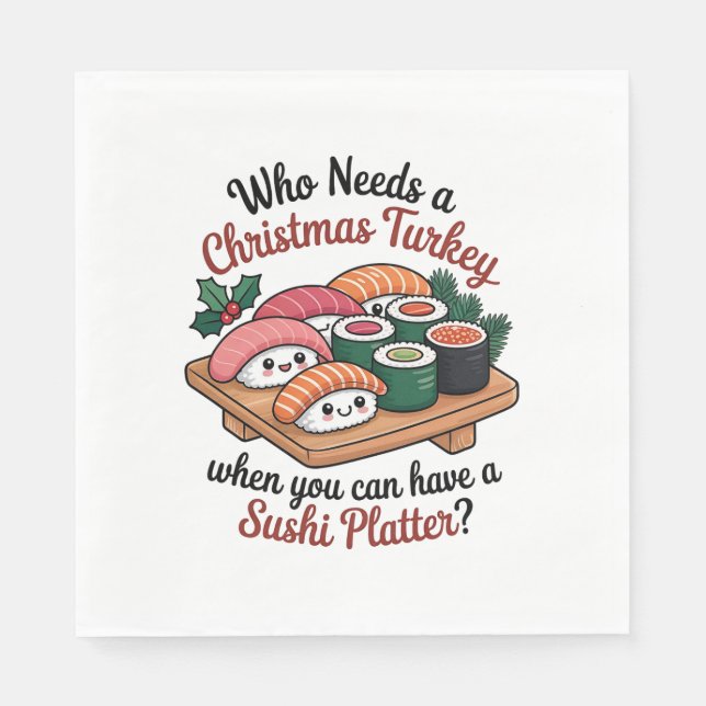 Fun Kawaii Christmas Sushi Platter Serviette (Vorderseite)