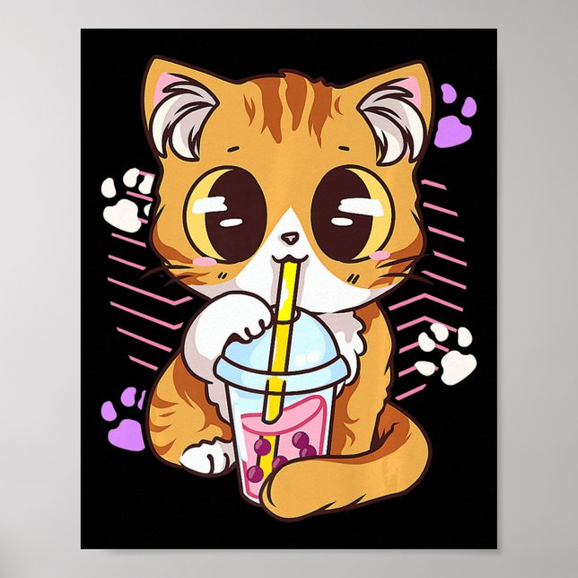 Fun Kawaii Niedliche Katze Boba Blubble Milk Tee A Poster (Vorne)