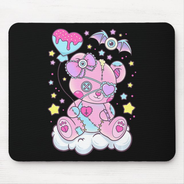 Fun Kawaii Pastel Goth Niedlicher Creepy Bär Anime Mousepad (Vorne)