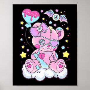 Fun Kawaii Pastel Goth Niedlicher Creepy Bär Anime Poster