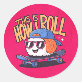 Fun Kawaii Sushi auf Skateboard Runder Aufkleber