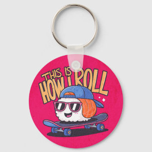 Fun Kawaii Sushi auf Skateboard Schlüsselanhänger