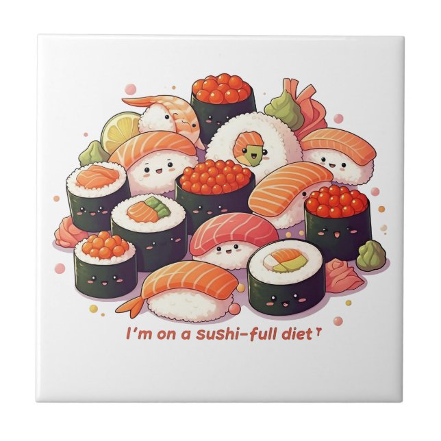 Fun Kawaii Sushi Fliese (Vorderseite)